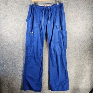 Koi Lindsey Women Blue Cargo Scrub Pants Drawstring Waist Multi-Pocket 32x32